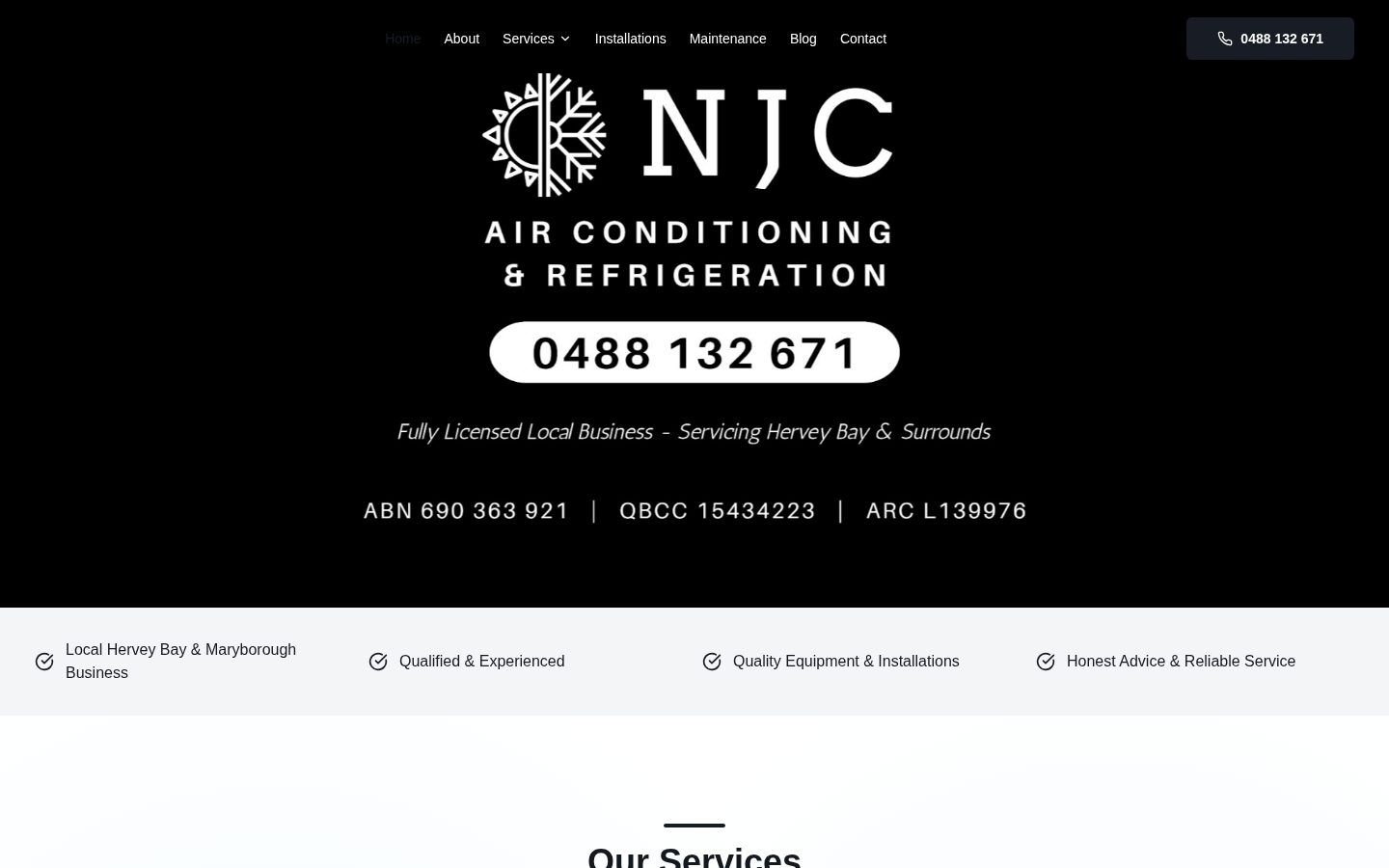 NJC Airconditioning website homepage designed by Melbourne Web Design Co.