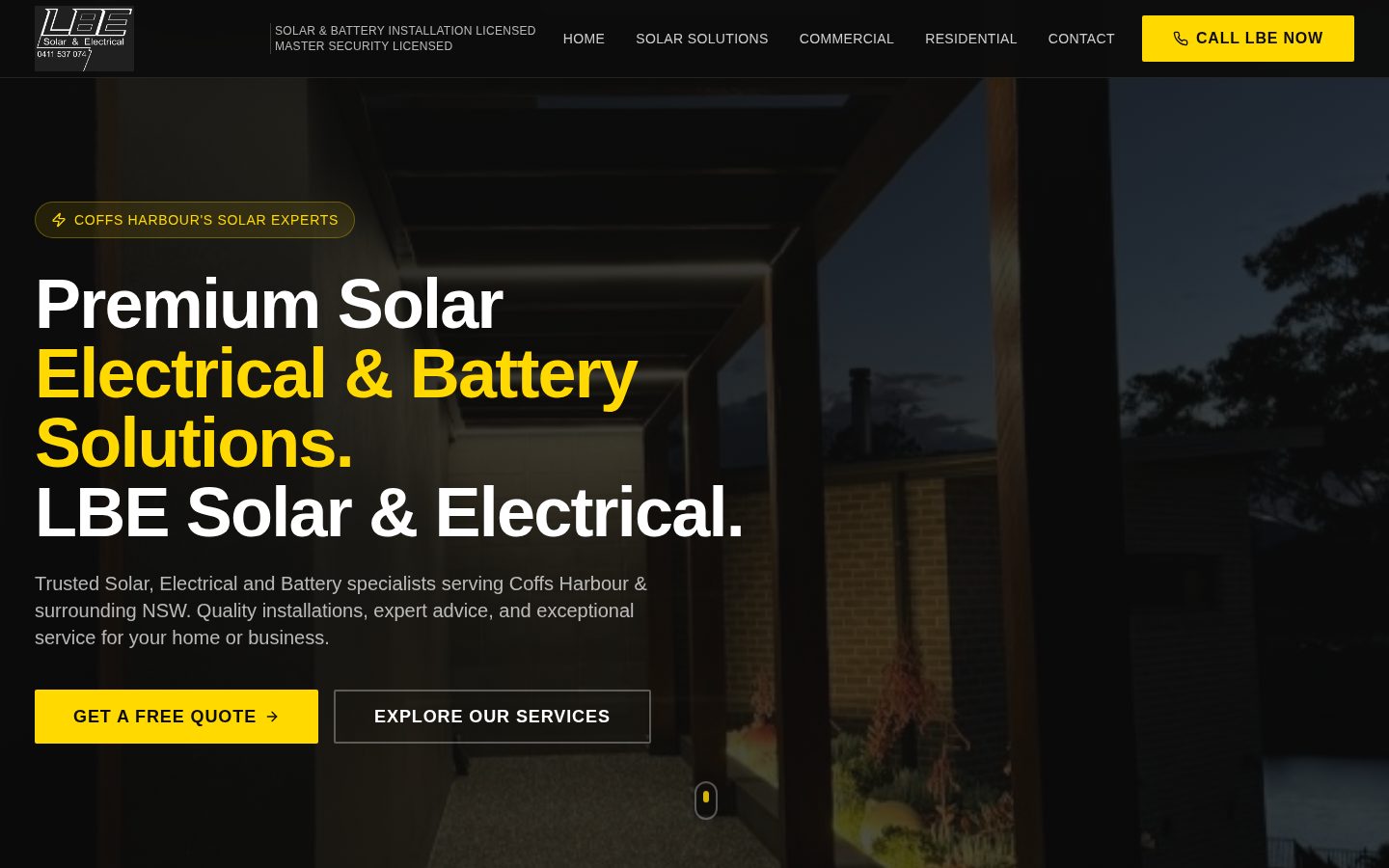 LBE Solar & Electrical website homepage designed by Melbourne Web Design Co.